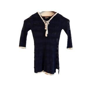 Tommy Bahama Knit Hooded Cover Up Blue & White EUC